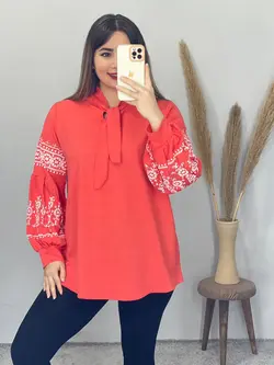 بلوز آستین طرحدار یقه کراواتی کد 7081