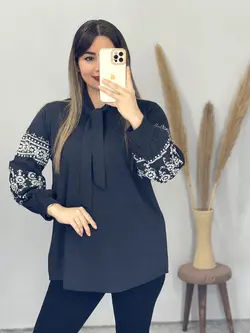 بلوز آستین طرحدار یقه کراواتی کد 7081