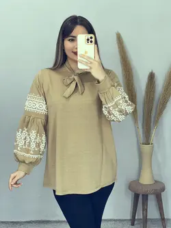 بلوز آستین طرحدار یقه کراواتی کد 7081