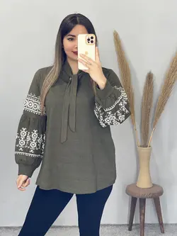 بلوز آستین طرحدار یقه کراواتی کد 7081