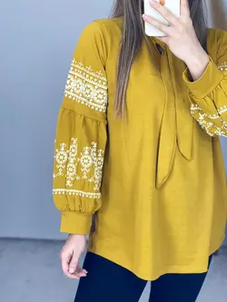 بلوز آستین طرحدار یقه کراواتی کد 7081