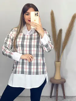 بلوز یقه دار چهارخونه کد 7086