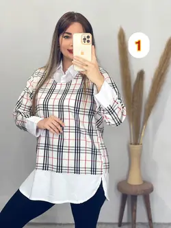 بلوز یقه دار چهارخونه کد 7086