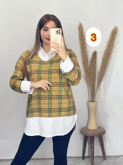 بلوز یقه دار چهارخونه کد 7086