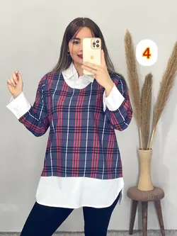 بلوز یقه دار چهارخونه کد 7086