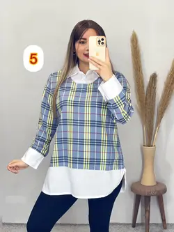 بلوز یقه دار چهارخونه کد 7086