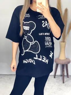 تیشرت لانگ خرسی نگین کاری شده کد 1081