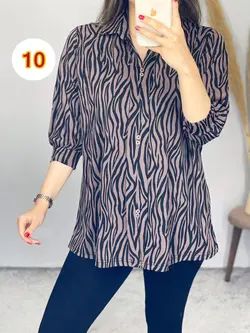 بلوز یقه دار گورخری کد 7099