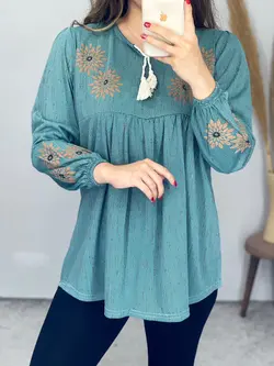 بلوز قواره دار یقه بنددار کد 7102