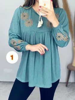 بلوز قواره دار یقه بنددار کد 7102