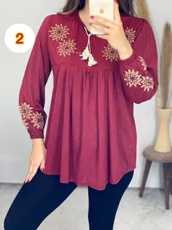 بلوز قواره دار یقه بنددار کد 7102