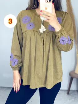 بلوز قواره دار یقه بنددار کد 7102