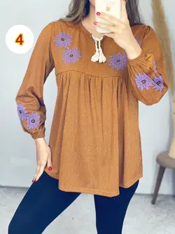 بلوز قواره دار یقه بنددار کد 7102