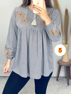 بلوز قواره دار یقه بنددار کد 7102