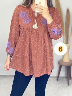 بلوز قواره دار یقه بنددار کد 7102