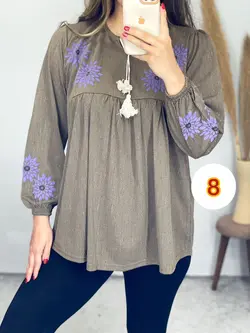 بلوز قواره دار یقه بنددار کد 7102