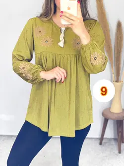 بلوز قواره دار یقه بنددار کد 7102