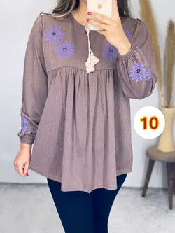 بلوز قواره دار یقه بنددار کد 7102