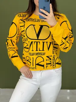 بلوز آستین دار طرح برند کد 7136