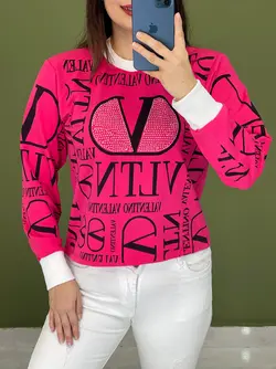 بلوز آستین دار طرح برند کد 7136