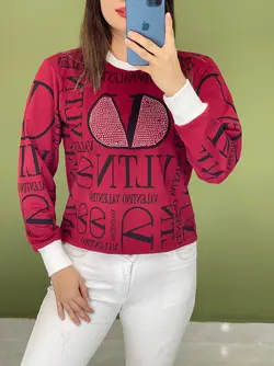 بلوز آستین دار طرح برند کد 7136