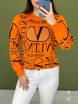 بلوز آستین دار طرح برند کد 7136