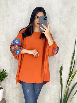 شومیز ابروبادی آستین گلدار کد 3155