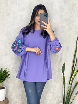 شومیز ابروبادی آستین گلدار کد 3155