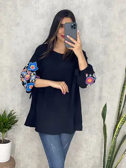 شومیز ابروبادی آستین گلدار کد 3155