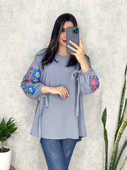 شومیز ابروبادی آستین گلدار کد 3155