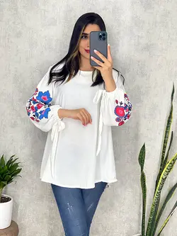 شومیز ابروبادی آستین گلدار کد 3155