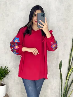 شومیز ابروبادی آستین گلدار کد 3155