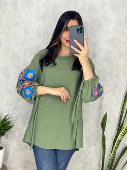 شومیز ابروبادی آستین گلدار کد 3155