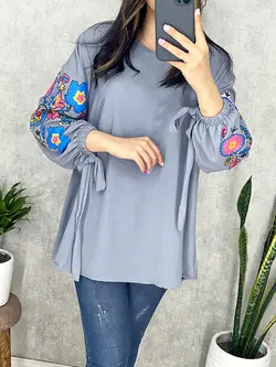 شومیز ابروبادی آستین گلدار کد 3155