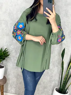 شومیز ابروبادی آستین گلدار کد 3155