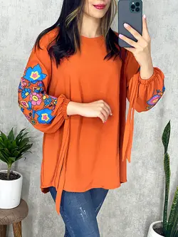 شومیز ابروبادی آستین گلدار کد 3155