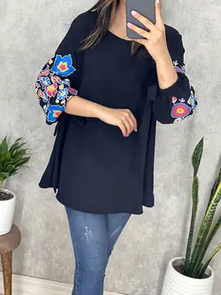 شومیز ابروبادی آستین گلدار کد 3155