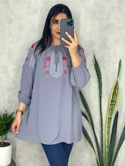 شومیز نخی سرشانه و سرسینه گلدوزی کد 3154