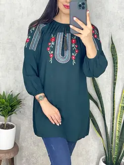 شومیز نخی سرشانه و سرسینه گلدوزی کد 3154