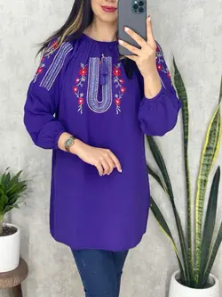 شومیز نخی سرشانه و سرسینه گلدوزی کد 3154