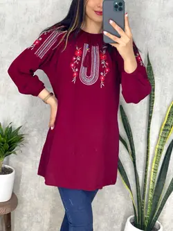 شومیز نخی سرشانه و سرسینه گلدوزی کد 3154