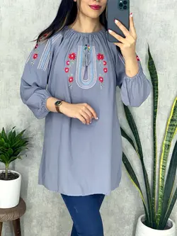 شومیز نخی سرشانه و سرسینه گلدوزی کد 3154