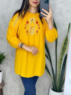 شومیز نخی سرشانه و سرسینه گلدوزی کد 3154