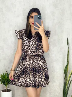 پیراهن کوتاه چپ و راستی طرح پلنگی کد 4036