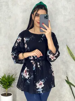 شومیز حریر آستردار با طرح زمینه تیره کد 3119