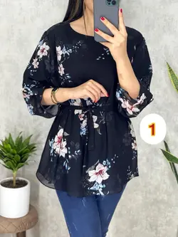 شومیز حریر آستردار با طرح زمینه تیره کد 3119