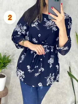 شومیز حریر آستردار با طرح زمینه تیره کد 3119