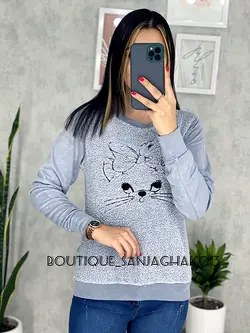 بلوز جلو پولیشی طرح گربه کد 7025