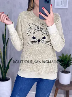 بلوز جلو پولیشی طرح گربه کد 7025