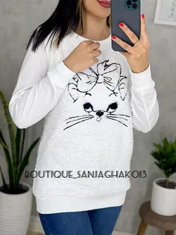 بلوز جلو پولیشی طرح گربه کد 7025